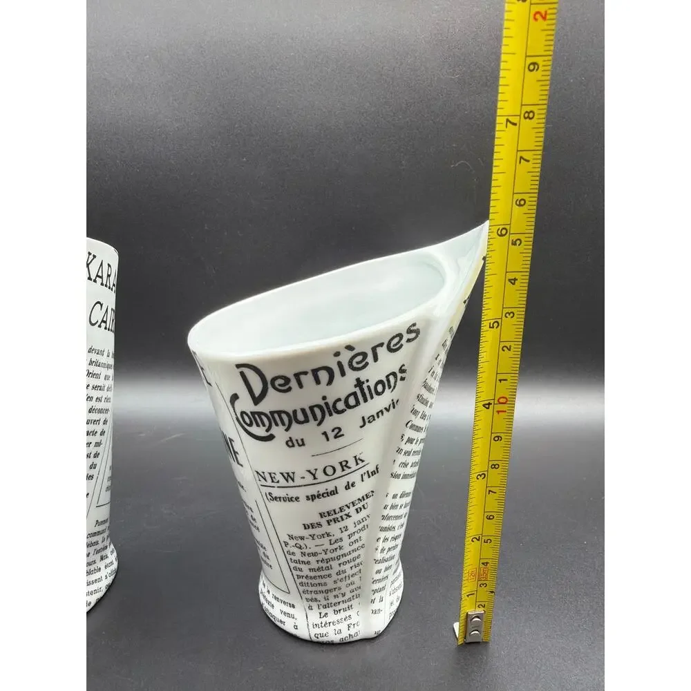 Williams Sonoma French Newspaper Porcelain Fry Holders Paris Cafe Set 2